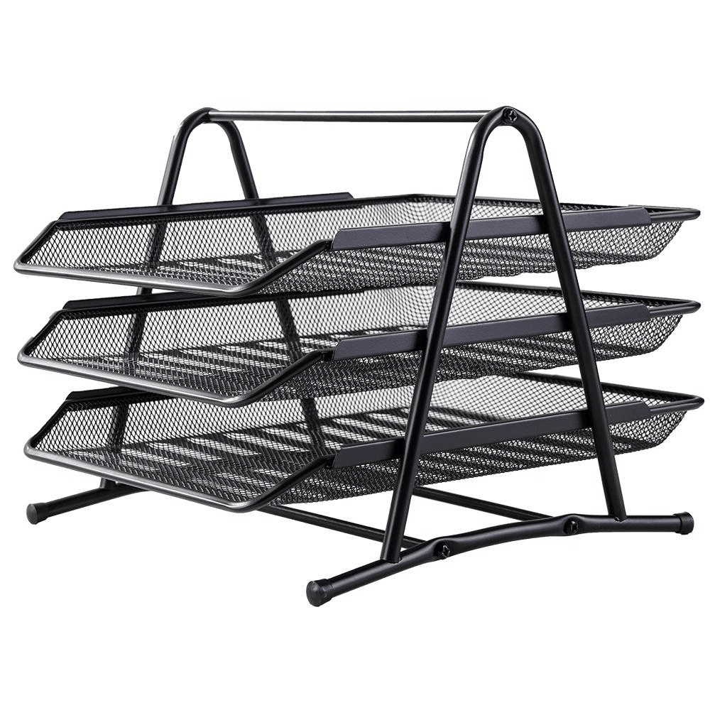 3-Tier Metal Mesh Desk Organizer Document Tray Storage Rack Black Lebanon