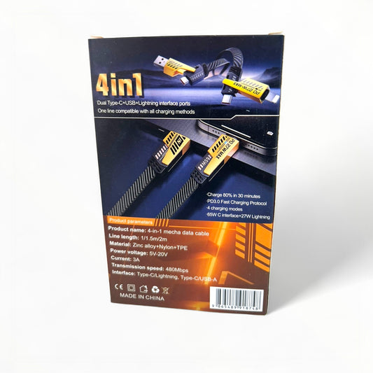 4-in-1 Fast Charging Cable – 65W Type-C & 27W Lightning