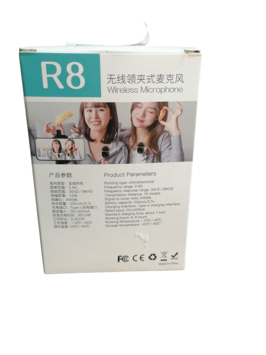 R8 Wireless Lavalier Microphone – Clip-On Mic for Phone & Camera