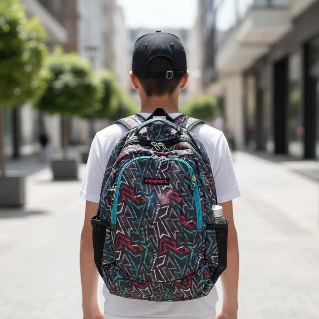 Camo Print Sport Backpack with Bottle Pocket
