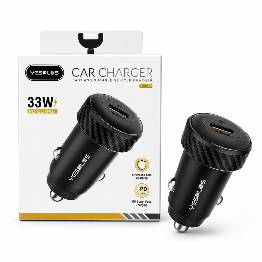 YESPLUS 33W PD USB-C fast car charger YS-1225 — carbon-fiber mini vehicle charger available in Lebanon