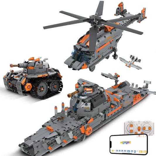 3-in-1 Military Building Kit – Tank, Ship & Transport Vehicle Set