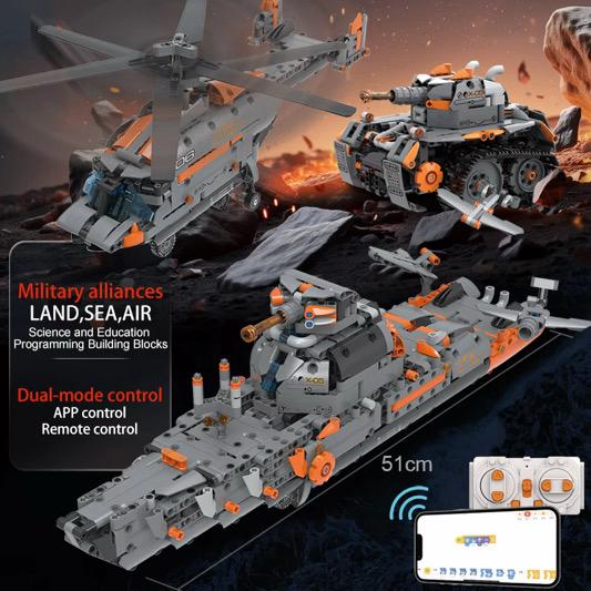 3-in-1 Military Building Kit – Tank, Ship & Transport Vehicle Set