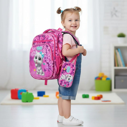 Pink Cat Backpack & Pencil Case Set