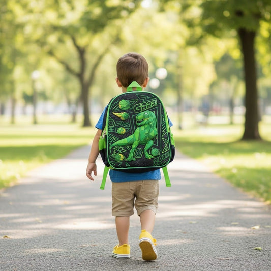 Green Dino Geometric Backpack